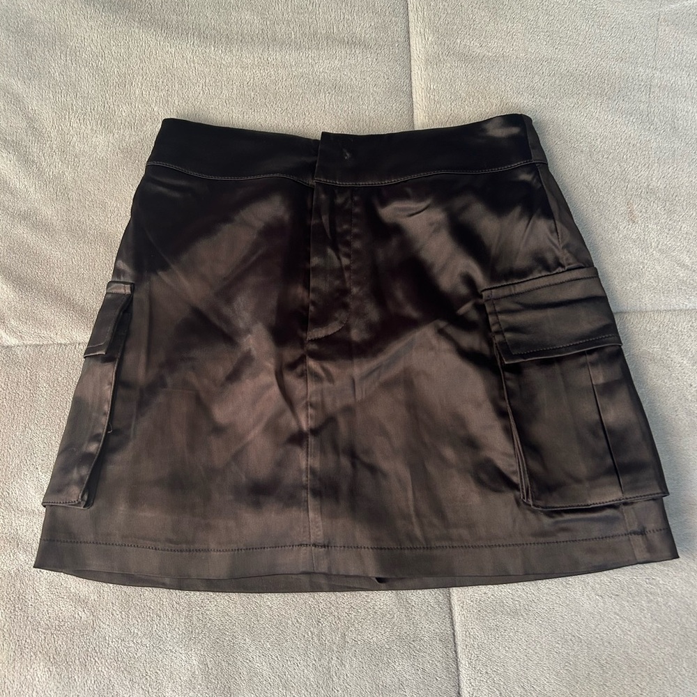 Black leather cargo skirt